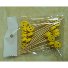 Brochettes en bambou de finition non revêtues avec motif souriant